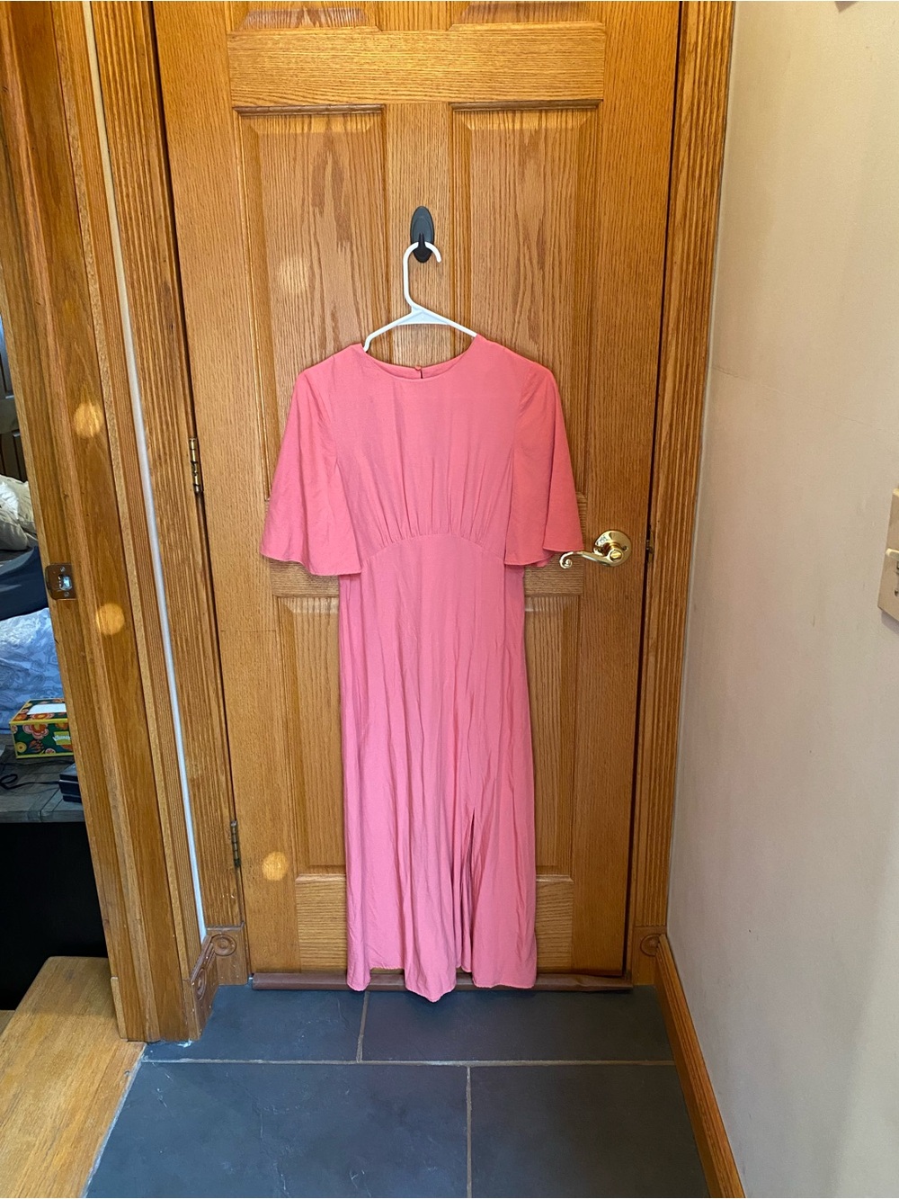 Warehouse Pink Midi Dress with Flutter Sleeves